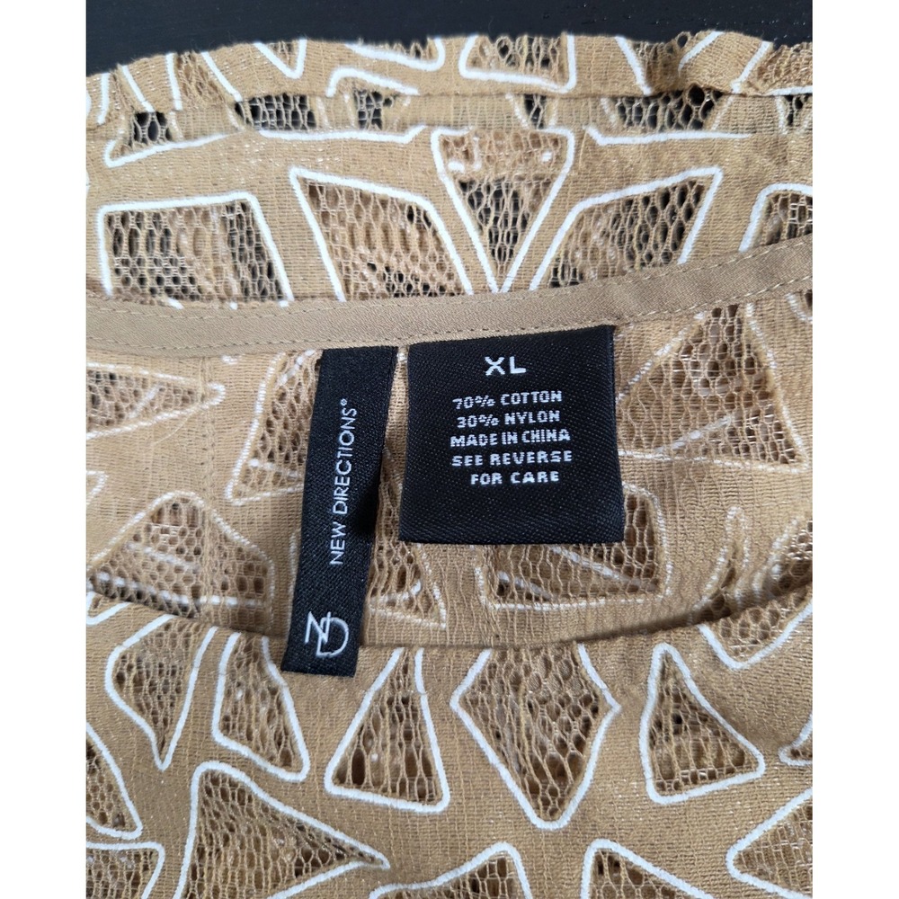 New Directions NWT Tan White Geometric Open weave long sleeve crew neck top XL - Picture 5 of 7